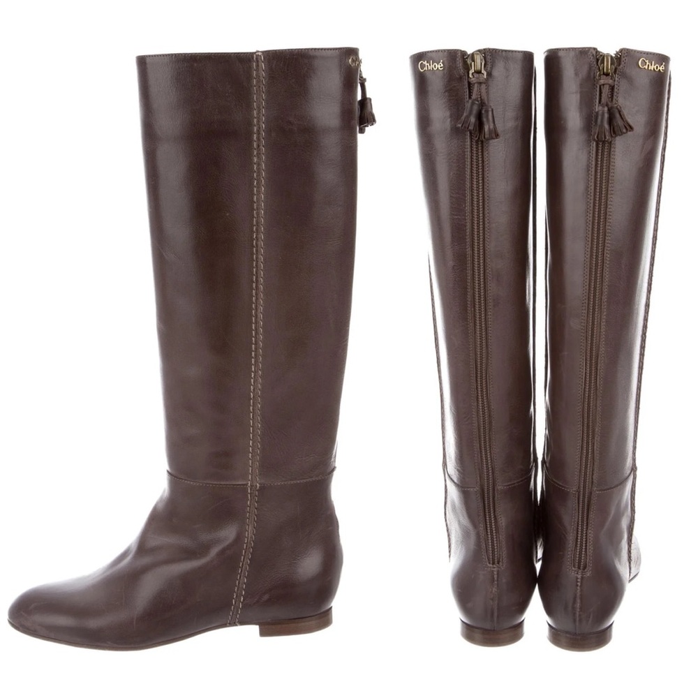 CHLOE Saturnia Ash Brown Tall Leather Boot